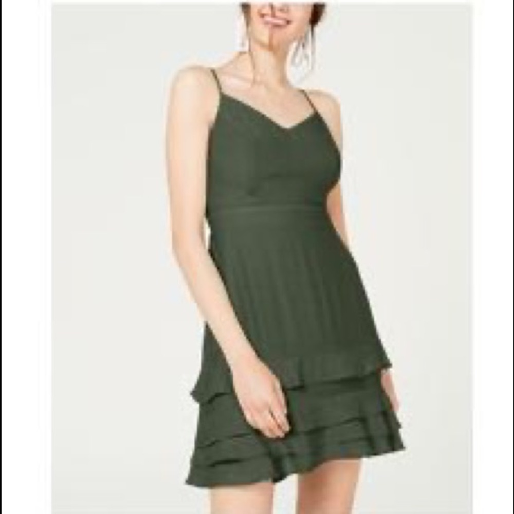 Jodi Kristopher Womens Olive Green Spaghetti Strap Short A-Line Dress